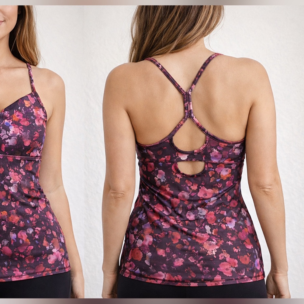 Athleta Floral Print Strappy Tank Top - Pink and Purple